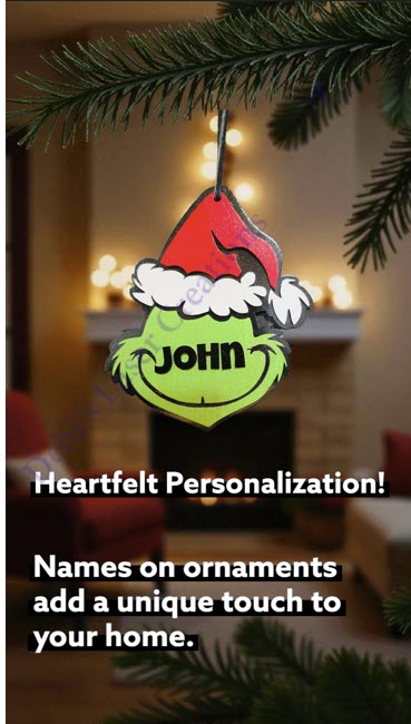 💚 Grinch Ornament #1 – Bold Letter (4 Character Name) Handmade Holiday Mischief