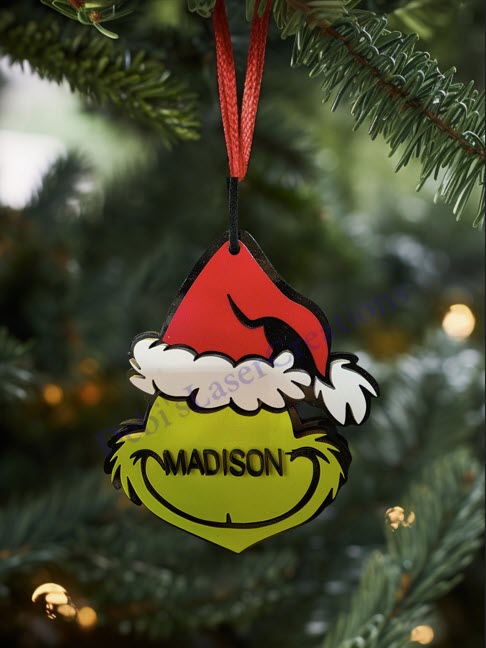 💚 Grinch Ornament #2 – (Longer-Thinner Lettering (up to 7 Character Name) Handmade Holiday Mischief