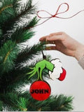 💚 Grinch Holding Personalized Ornament – Handmade Holiday Mischief